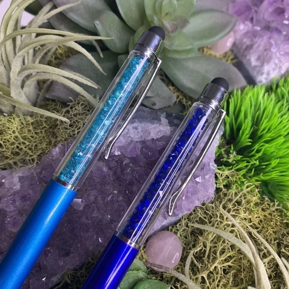 Two New Crystal filled stylus clip on pens black